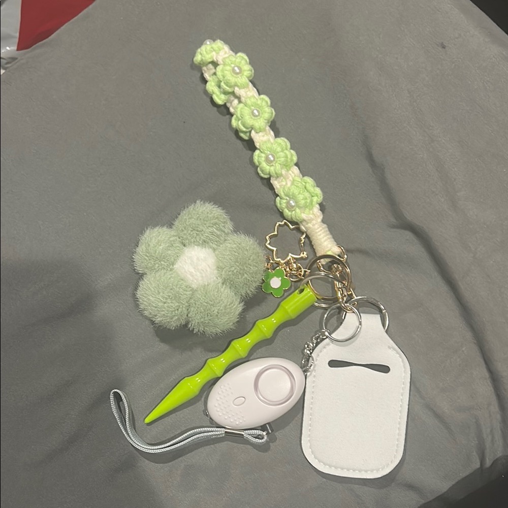 Floral Safety Keychain Set with Green and White Accents